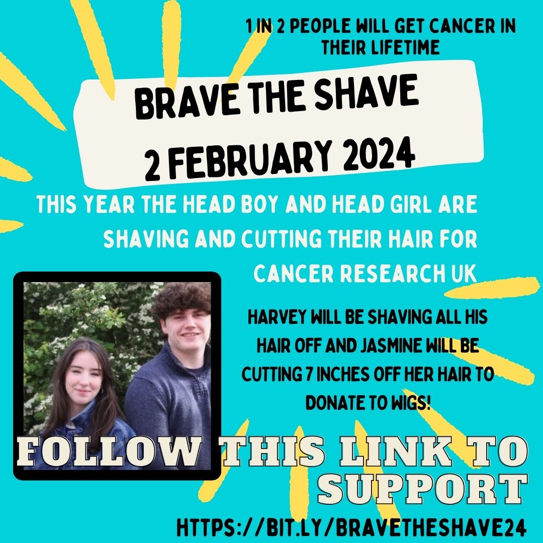 Midhurst Rother College Sixth Form (@mrcsixthform) on Twitter photo Brave the Shave 2024. Head Boy Harvey and Head Girl Jasmine will be shaving and cutting their hair to raise money for <a href="/CR_UK/">Cancer Research UK</a> . If you would like to support them, please click here. bit.ly/BraveTheShave24 Brave the Shave 2024. Head Boy Harvey and Head Girl Jasmine will be shaving and cutting their hair to raise money for <a href="/CR_UK/">Cancer Research UK</a> . If you would like to support them, please click here. bit.ly/BraveTheShave24