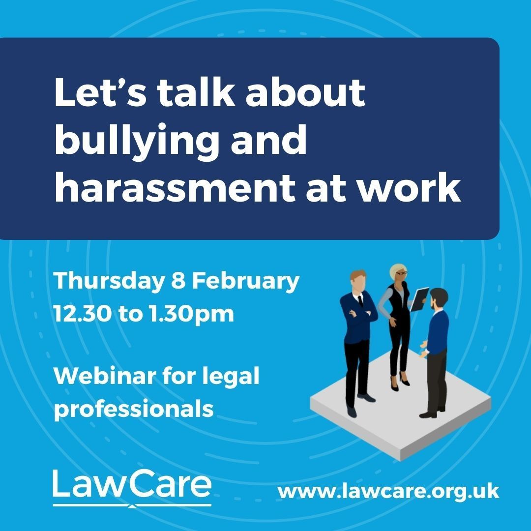 **New #webinar** 👉 Let's talk about #bullying and harassment at work. 👉 Thurs 8 February, 12.30 to 1.30pm 👉 Book your place now: buff.ly/3vpZG5U We've invited a panel of legal professionals and bullying experts to join us to discuss bullying in the #LegalWorkplace.