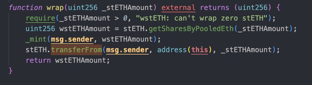 0xCharlesWang's tweet photo. Use ETH, buy stETH, wrap stEth to wstETH, use wstETH for yield farming.

Most people are following exactly the methodology, however, they are not aware of the technical background nor the potential smart contract risks. 

I will quickly explain each step with the underlying smart contract representation. 

First of all, we need ETH and then swap ETH to stETH (or of course simply depositing in the stETH contract), i think we can save this step as really nobody needs an explanation how a swap is happening, speaking of that, it might be valuable to dissect UniV3 swap in another post, let me know if you are interested in this in the comments.

Ok great, now since we have stETH, we know that this is a yield bearing token and our wallet balance will be increasing over time - but how is this possible?

Well, you simply receive a specific amount of shares upon your deposit or if you just buy the stETH: 

and upon distribution of the staking rewards (ETH), your shares will be worth more and more, as your balance is reflecting:

Risks for the stETH token i saw while skimming the contract seems to be governance privileges like pausing and proxy upgradeability, but of course i'm not auditing this now.

This also explains the rationale behind the wstETH token, as a dynamic balance will essentially brick most DeFi protocols, hence you just wrap it to wstETH to have a static balance but an increasing underlying value, sounds great? Let's check how this is done

how wonderful, it's a simple wrapper function using stETH’s trusted conversion rate which is increasing over time, hence you will get more tokens back than you have initially deposited, because simply of the  increasing balance in the wstETH contract. Here you can see how much stETH is currently sitting in the wstETH contract:

Risk-wise, there is not any risk for the wstETH contract besides of the usage of stETH’s conversion rate (remember, the stETH is a proxy contract).

On a side-note, it would be worth taking a look at the exact methodology of how ETH, respectively yield, is paid back towards the stETH contract, as these things often allow for flash-thefting. 
However, I'm 100% certain this will not be an issue here, as I guess there are not many protocols with as many audits as Lido. 

But you feel the urge (@LidoFinance ), to get another audit, feel free to reach out to me ;)

PS: If anybody knows how/if I can nicely insert the pictures in the corresponding text, please let me know.