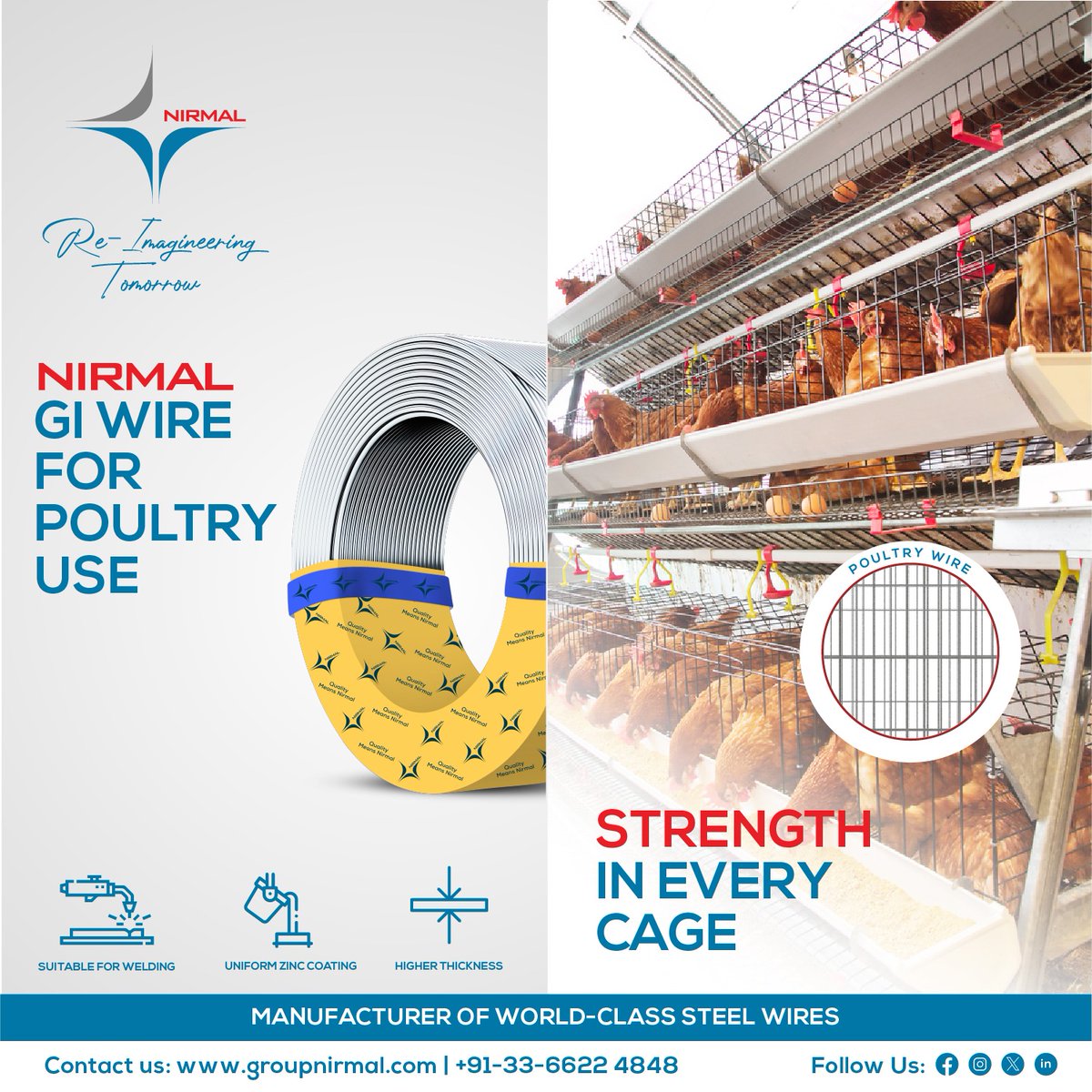 Nirmal GI Wire is crafted to endure the rigors of poultry environments, providing a fortress of strength in every cage. 

#NirmalWires #GroupNirmal #SteelWires #WireIndustry #MadeInIndia #choosenothingbutnirmal #qualitymeansnirmal #giwire #poultrywire #poultrycage