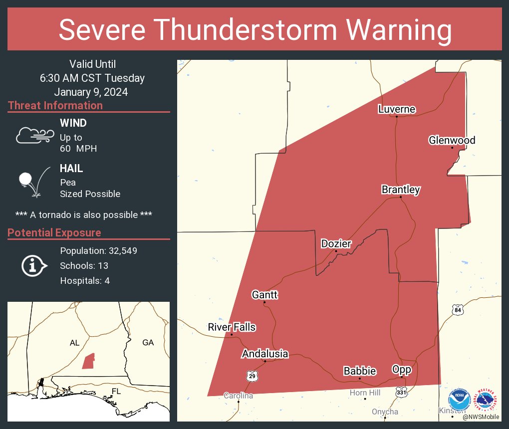 Severe Thunderstorm Warning including Andalusia AL, Opp AL and  Luverne AL until 6:30 AM CST