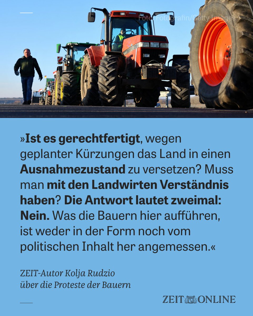 DIEZEIT's tweet photo. Die Bauern hatten ein Rekordjahr. Nun lähmen sie das Land, weil ein Bruchteil ihrer Subventionen wegfällt. So geht's nicht. Zeit, das System zu hinterfragen. https://t.co/U0RWKDc96k https://t.co/oLTaTOFZbL