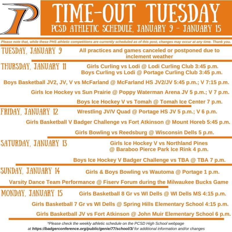 PortageCSD's tweet image. #TimeoutTuesday for the week of January 9 - January 15, 2024

Go Warriors!

🧡 #PortageWarriorWay 🖤
