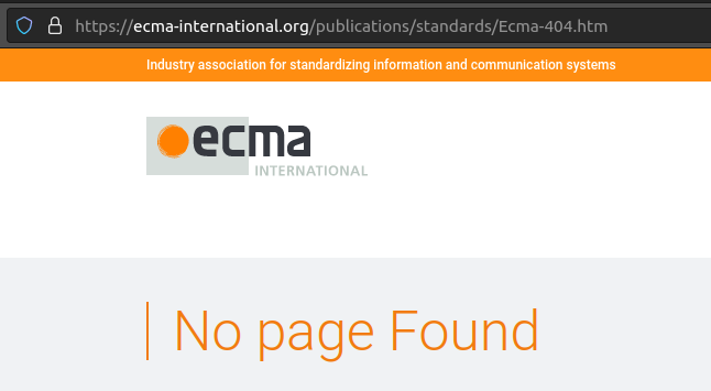 The link to the #ECMA-404 standard returns an HTTP 404. Logical, isn't it? :)