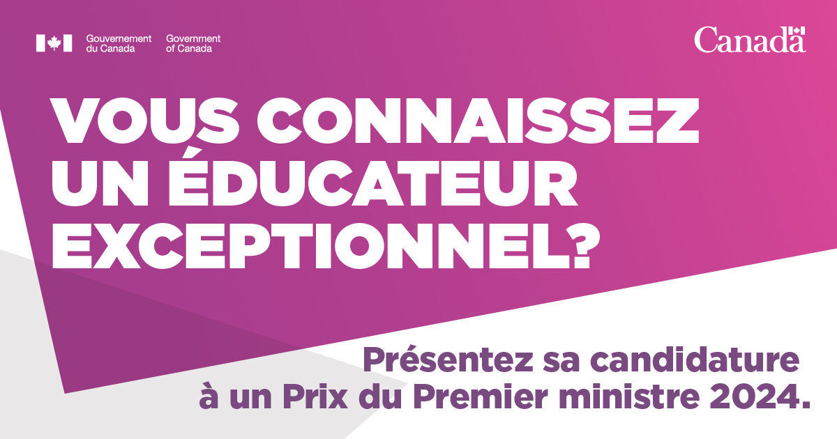CTFFCE's tweet photo. 🎉Rendez hommage à une enseignante ou un enseignant exceptionnel en soumettant sa candidature aux #PrixduPM de 2024 pour l’excellence dans l’enseignement ou l’excellence dans l’enseignement des #STIM.
❗️Date limite : le 11 janvier 2024 :
https://t.co/fMU2xZnoA7 https://t.co/NiuruSU4Qx