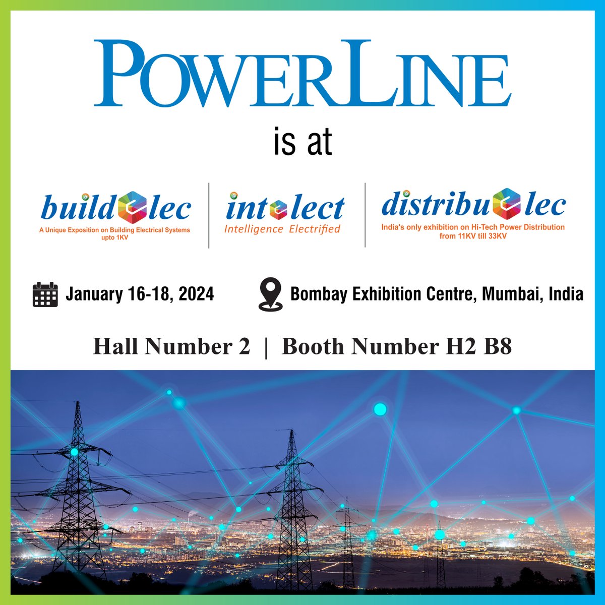 Powerline_Mag's tweet image. We will be at distribuelec 2024!

Join the Power Line team at Hall number 2, Booth number B8, Distribuelec 2024 from January 16-18, 2024, at the Bombay Exhibition Centre in Mumbai, India.

#DistribuElec #BuildElec #IEEMA #Powerline #powerdistribution #powerlineatDistribuElec
