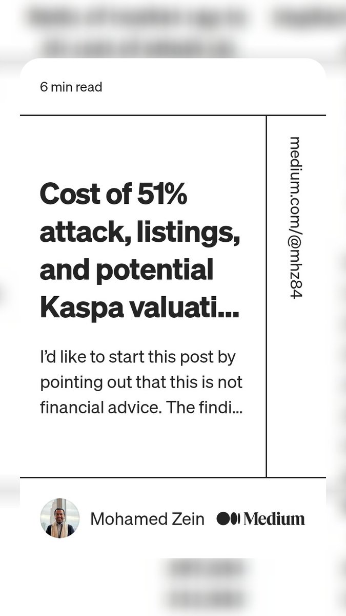 I just published an article to explore the relationship between the cost of 51% attacks, listings, and $KAS value.

If the market prices $KAS with just an average level of efficiency today, its value should be c. $11.5B. Read on for interesting insights. 

medium.com/@mhz84/cost-of…