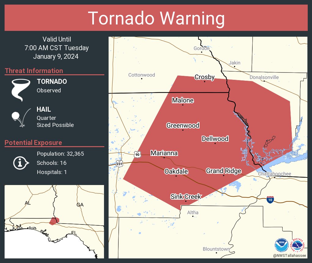 Tornado Warning including Marianna FL, Malone FL and  Grand Ridge FL until 7:00 AM CST