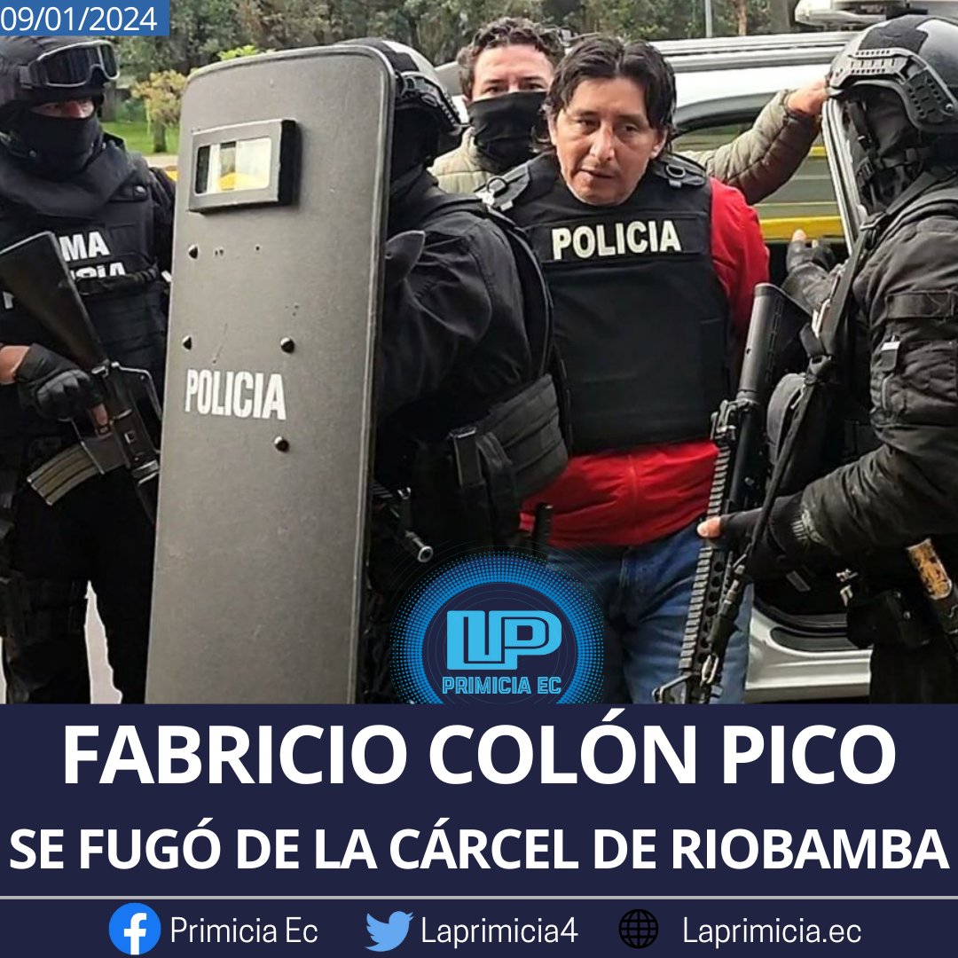 #URGENTE 🔴El delincuente COLÓN PICO, se escapó anoche de la cárcel de Riobamba. 

Pico sería quien está atrás del plan de asesinar a la Fiscal General, Diana Salazar.