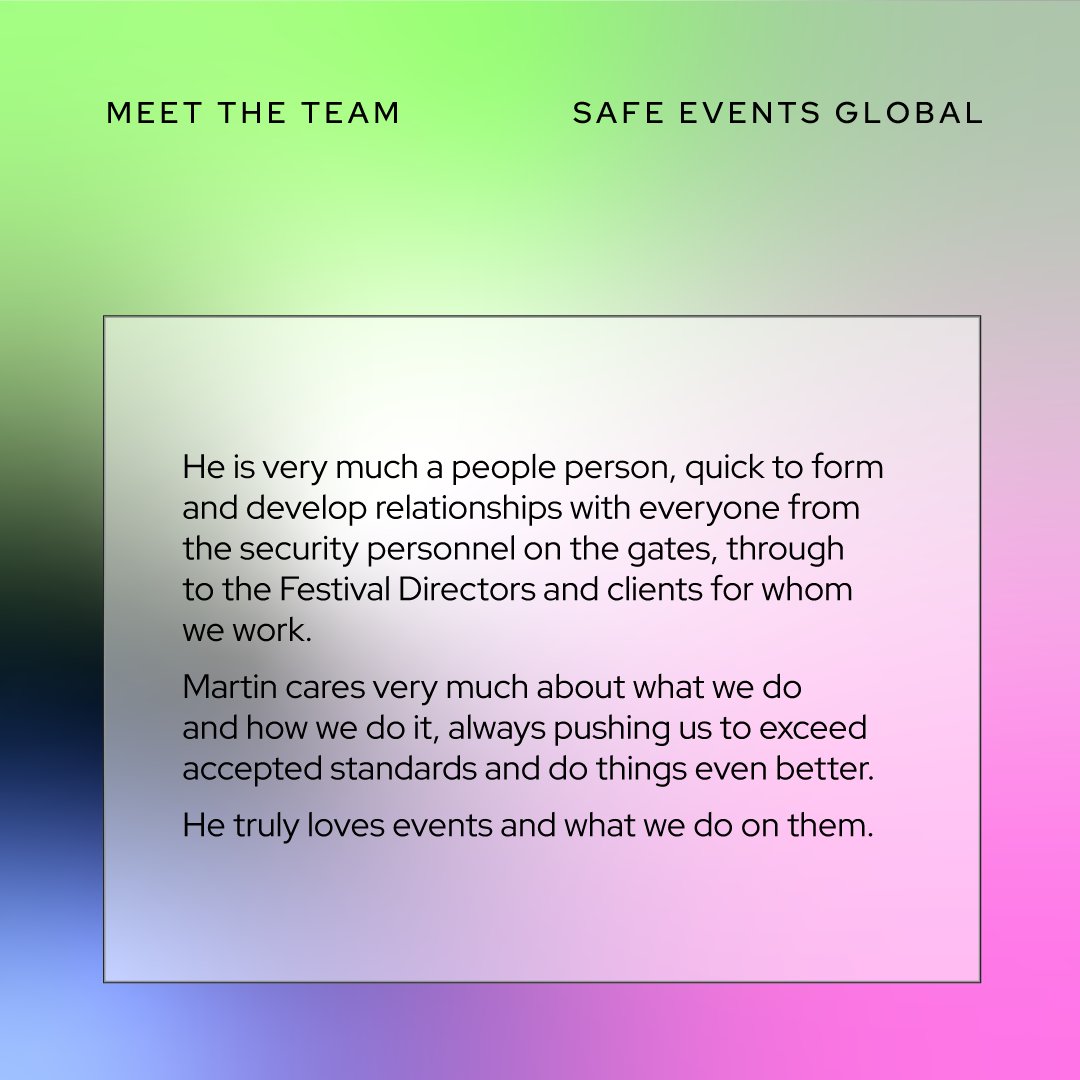 SafeEventsIE's tweet photo. Meet Martin Cullen, Co-founder and Operations Director of Safe Events Global.
#MeetTheTeam #SafeEventsGlobal https://t.co/y98zWDFyGt