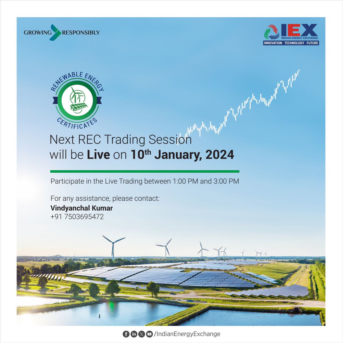 IEX_India_'s tweet photo. The next REC trading session on IEX is scheduled for tomorrow, January 10, 2024. We invite all members to participate in the Live Trading between 1:00 PM and 3:00 PM.
#RECTrading #REC #Renewableenergy #Conventionalenergy #Powermarket #energyexchange #trading #electricity #happytrading