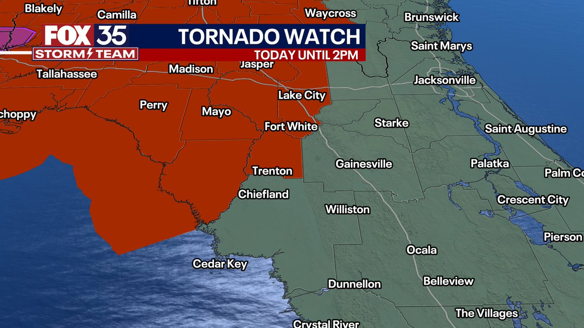 TORNADO WATCH: Until 2pm for parts of our FOX 51 WOGX viewing area. Dixie and Gilchrist Counties head's up! Likely we see the watch expend into the Florida Peninsula by late morning. We're LIVE tracking on GOOD DAY ORLANDO!
fox35orlando.com/weather