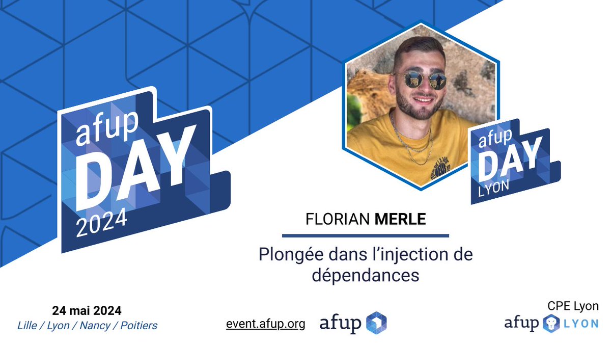 Je serais présent lors de l'#afupday à Lyon pour parler d'injection de dépendance !

Merci à l'@afup et l'@AFUP_lyon pour l'événement et son organisation 🤩