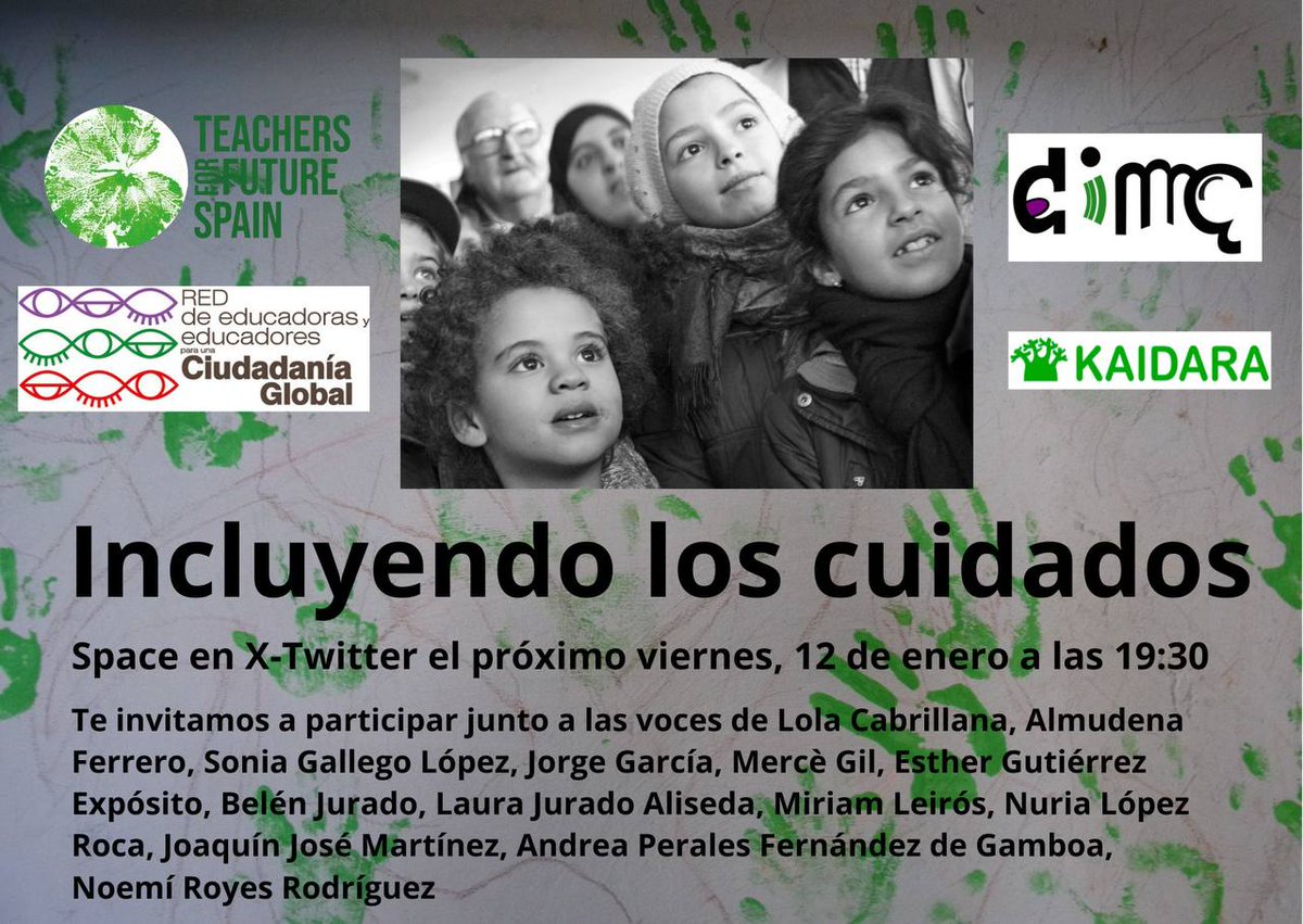 Déjanos escuchar tu voz y tu experiencia en favor de una educación cuidadosa con la infancia y la adolescencia en el Space del viernes 19:30 junto a personas representativas de todos los niveles <a href="/future_spain/">Profes por el futuro🌱</a> <a href="/ECGxarxa/">Xarxa d'Educador@s per a una Ciutadania Global</a> <a href="/de_infantil/">Lola Cabrillana</a> <a href="/DeAutismo/">Belén Jurado</a> #yaestápasando #incluirescuidar