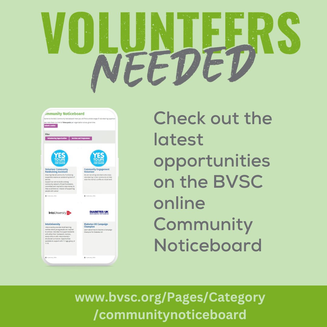 Looking for a new opportunity as you start 2024? Consider volunteering! 
Check out our Community Noticeboard for opportunities to help you to get involved in your local community, meet new people and gain skills. today: bit.ly/3LmiTuC
#BrumVolunteers #NewYear2024
