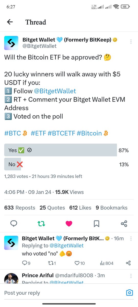 PrinceAriful6's tweet photo. @BitgetWallet Bitget Wallet EVM Address: 0xb326f0796248414aC8436d99E364dC0067BF3048 https://t.co/id2qMuOZmq