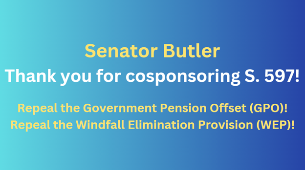 Thank you for cosponsoring S. 597, @Senlaphonza! Your support is heartfelt and shows you genuinely care for nearly 3 million American citizens! #EliminateWEPGPO #RepealWEPGPO_NOW