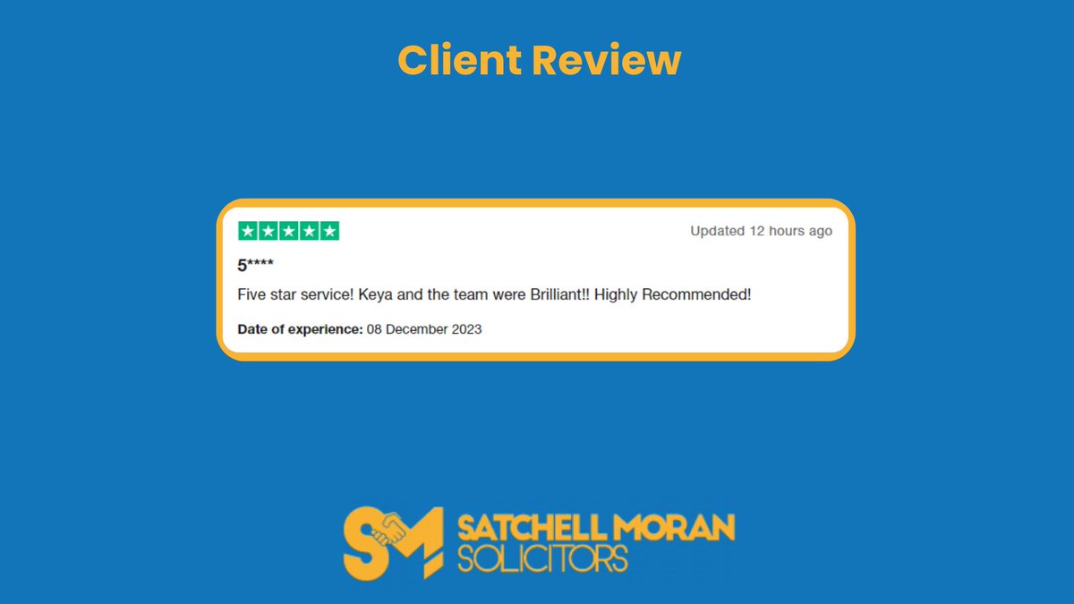 SatchellMoran's tweet photo. Another 5 star review! 

We strive to deliver exceptional legal assistance, and your feedback reinforces our commitment to excellence. https://t.co/7hSGBIu5YL