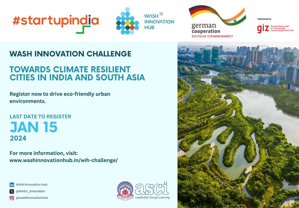 startupindia's tweet photo. WASH Innovation Challenge with #StartupIndia, aims to empower innovators to revolutionise the landscape of #Water, #Sanitation &amp; #Hygiene solutions in India. 

Participate to get mentorship, CSR funding and monetary prizes. Visit: https://t.co/6fras94zTX 

#SustainablityChallenge https://t.co/tmXgYM4TeB