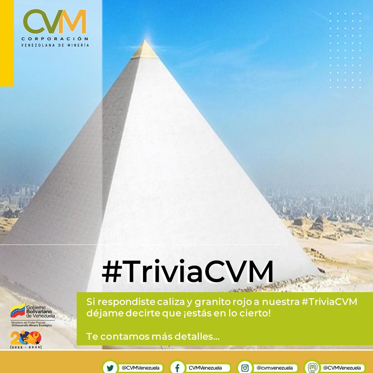 cvm_ve's tweet photo. Si respondiste caliza y granito rojo a nuestra #TriviaCVM déjame decirte que ¡estás en lo cierto!
De hecho, se cree que la caliza le habría conferido un color blanco brillante a la pirámide en su momento de mayor esplendor.
#9Ene
#SifontesLlegaAlPanteón https://t.co/vVaXW9t3VS