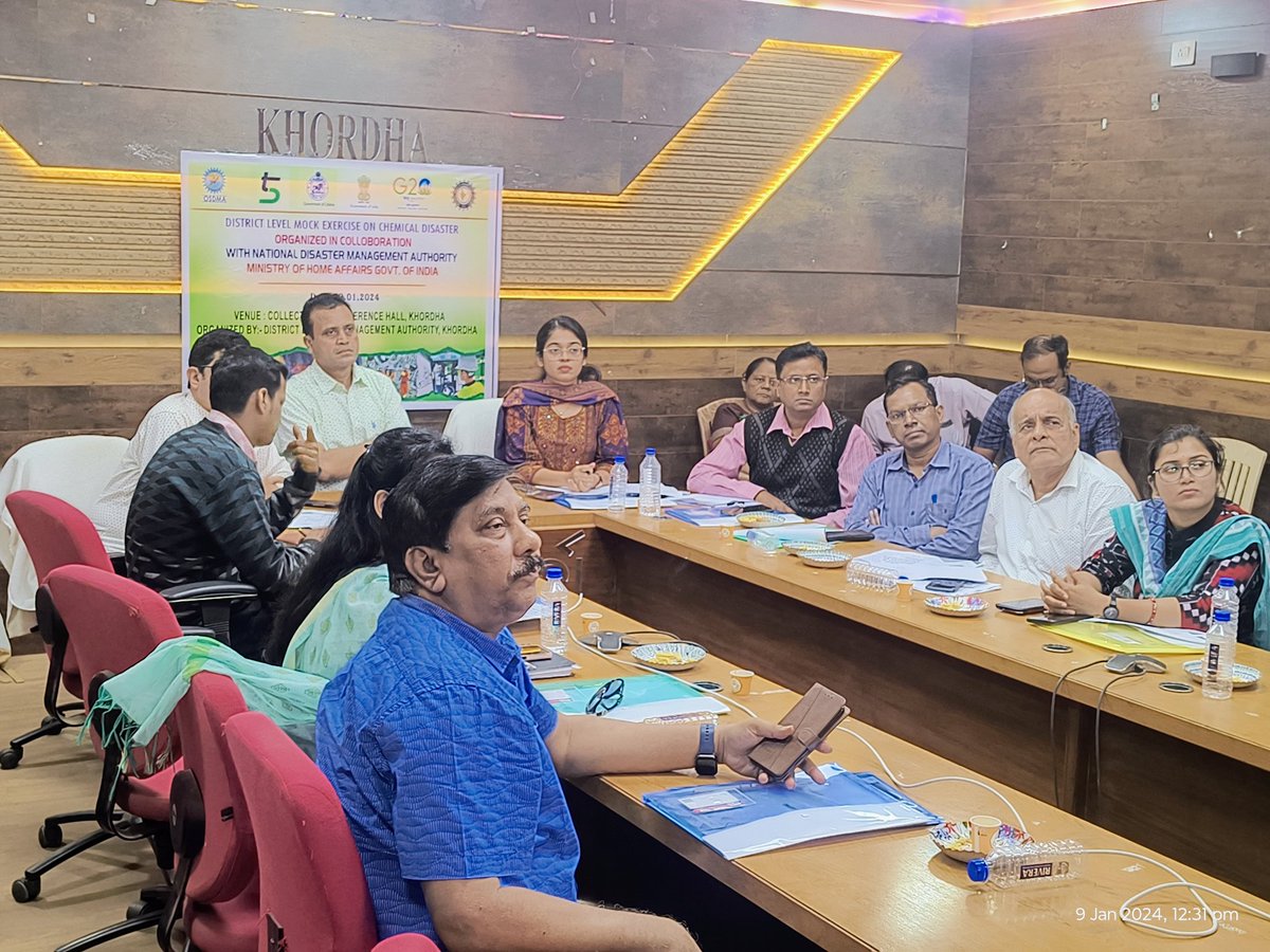 Deockhordha's tweet photo. District Level Table Top Exercise was held on 9th January 2024 discussing the roles and responsibilities of various departments and industries in the upcoming Mock Exercise on Chemical Disaster on 11th January 2024. @SRC_Odisha @DMKhordha @osdmaodisha  @ndmaindia https://t.co/NH03Dq7RAA