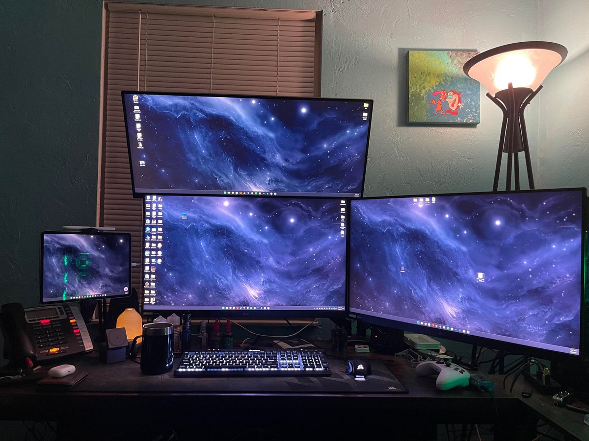 Not gonna lie, @duetdisplay is pretty awesome. 
I do a lot as far as multi-tasking goes with my job and I already utilize a triple-screen setup when I remote in from home - two 32' 1440p and an ultrawide mounted above. Having a ton of screen real estate helps keep things