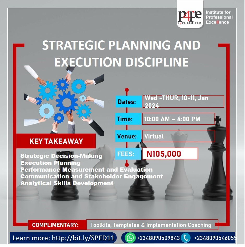 P4PEtwt's tweet image. Turn your strategic dreams into reality! Join our Strategic Planning and Execution Discipline training starting tomorrow to bridge the gap between planning and execution. #StrategicPlanning #ExecutionDiscipline