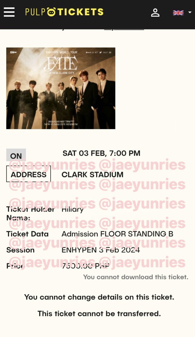 wts Ifb ph ENHYPEN FATE TOUR IN NCC

- one (1) FLOOR STANDING B2
- can do meet up around pamp
- will provide the documents needed
- 7k if payo (negotiable)

rts: seat upgrade

dm if you’re interested !!

pls help rt
#FATE_IN_NEWCLARKCITY