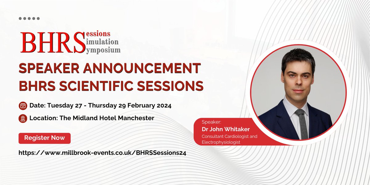 Pleased to have @JohnWhitaker20 on board as a speaker for Scientific Sessions! 🎙

He is due to give the following talk on Wednesday 28 February: How I Utilise Intracardiac Echo to Ablate Intracavity Structures

Register for our #BHRSessions now: 

millbrook-events.co.uk/BHRSSessions24