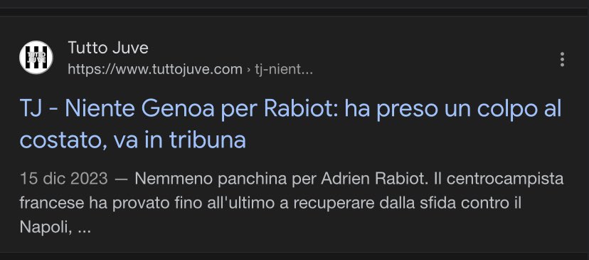 “IL FUORIGIOCO DI RABIOT A GENOVA DI UN METRO E PASSA”

Partita finita 1-1, in cui segniamo su un rigore netto con Chiesa, e ci mancano un rigore per mani di Bani e un rosso a Malinovskyi.

Rabiot, quella partita, la vive IN TRIBUNA

NON CAMBIATE MAI, VI SCONGIURO🎪