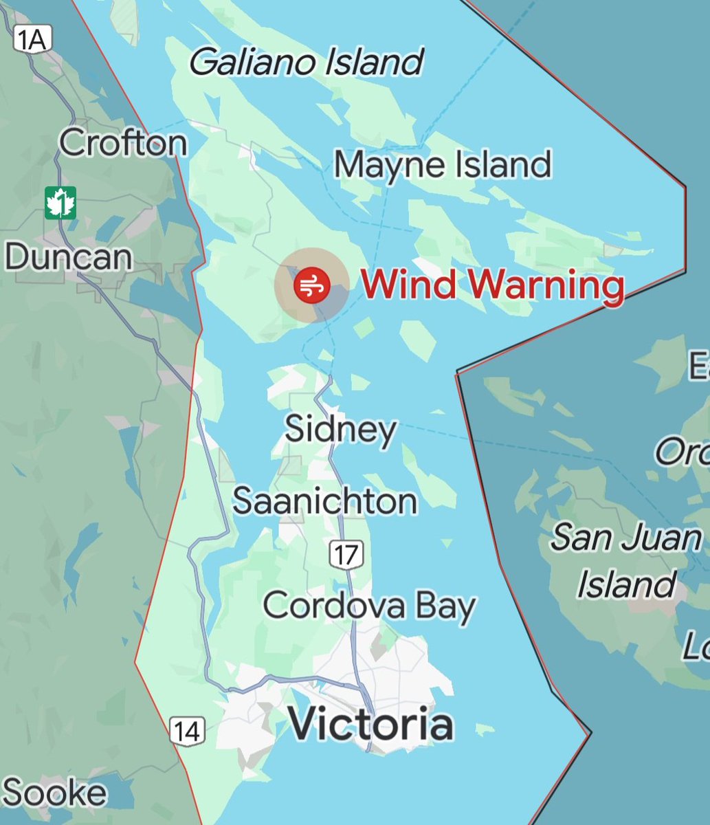 A strong frontal system is affecting the BC coast through to this afternoon. Westerly wind with rain for Victoria &amp; Southern Gulf Islands at 70 gusting to 90 k/hr near the water. ⚠️ Monitor alerts &amp; #DriveBC for current conditions. 
#ShiftIntoWinter #BCStorm
#YYJ