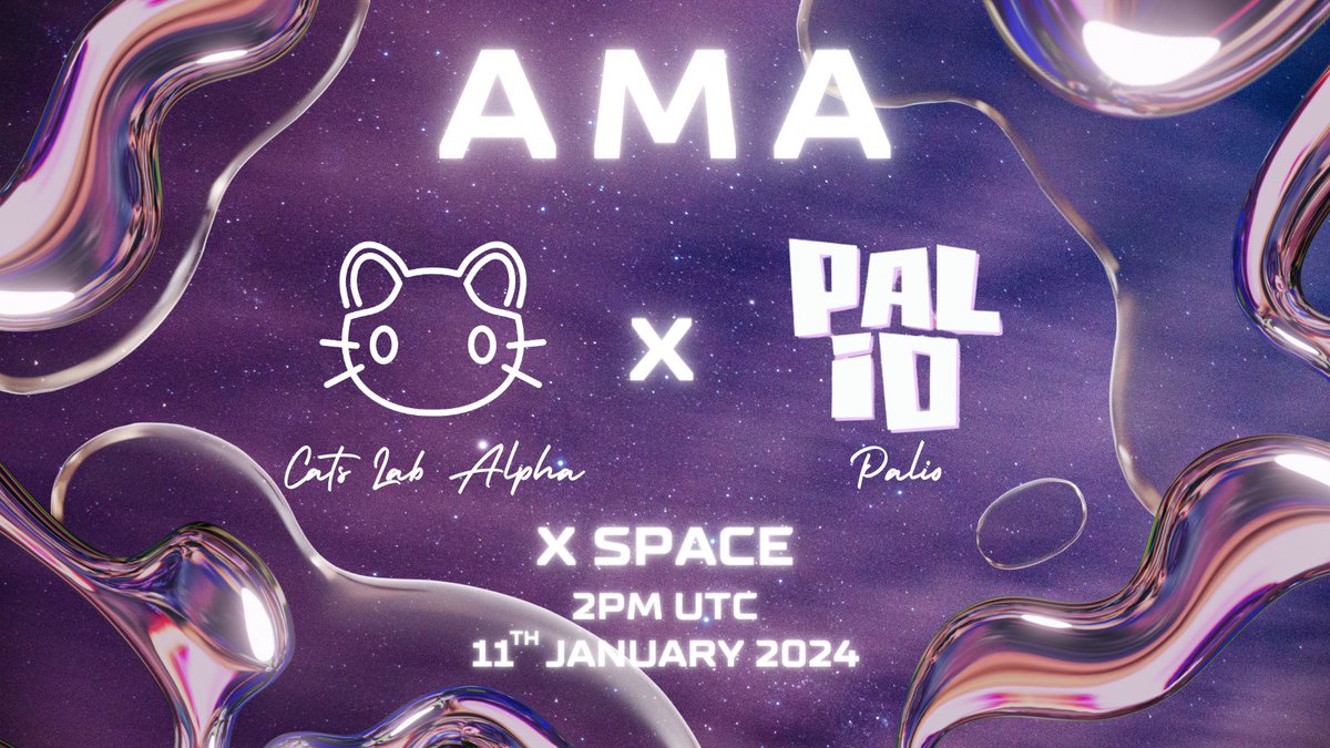 😼Cats Lab Alpha X Palio🎇

Join our AMA session to get to know better about <a href="/PalioAI/">Palio</a> 
 
📅2pm UTC, 11th January
✔️Like, RT, and set reminders!
🎙️x.com/i/spaces/1dRKZ…

We have WL spots to giveaway, so make sure you don't miss it!