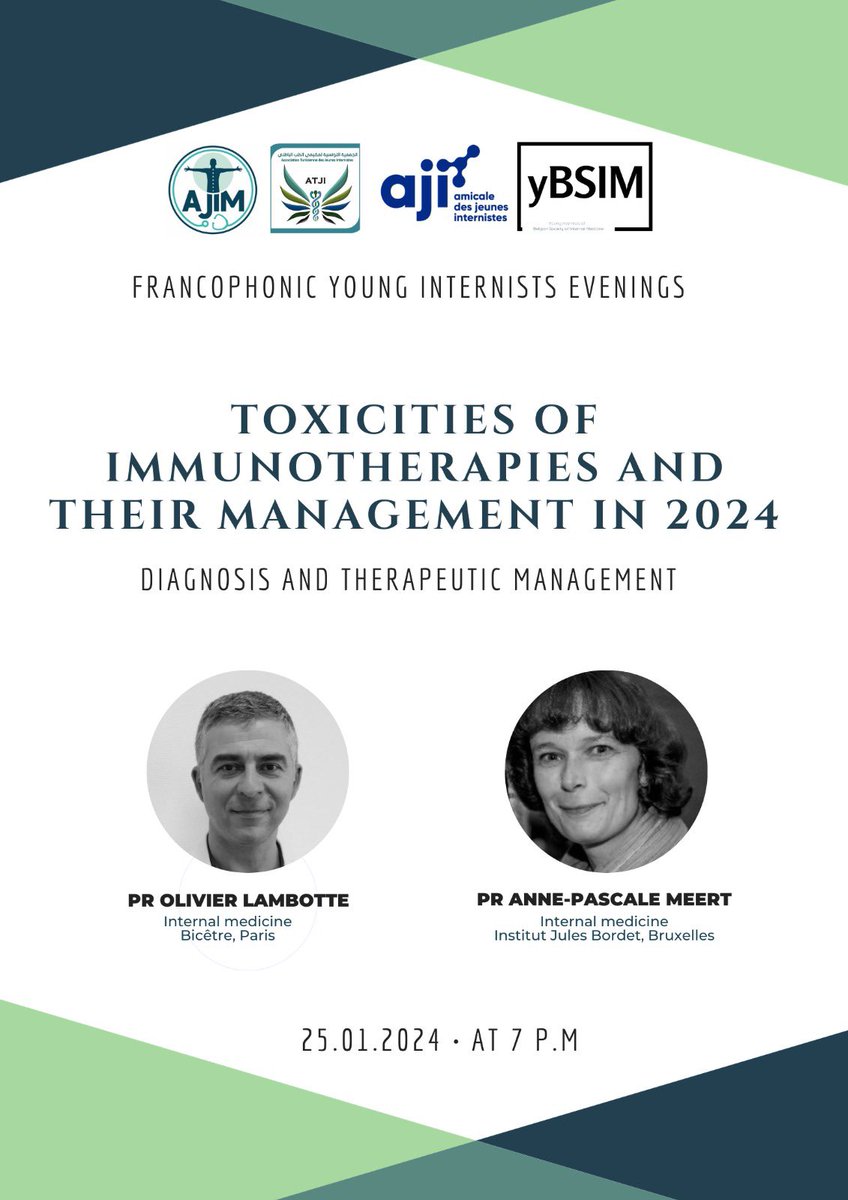 TAYInternists's tweet photo. 🚨New year, New #FYIE 📣
🎉We are very excited to welcome yBSIM 🇧🇪 as the Francophonic young internists networking is expanding 🇹🇳🇫🇷🇲🇦🇧🇪
➡️ We will be discussing Immunotherapy toxicities with Pr Lambotte & Pr Meert at 7pm GMT+1 ⏰
🔗Registration Link :https://t.co/caFK95Bdud https://t.co/5bmuDqMrnY