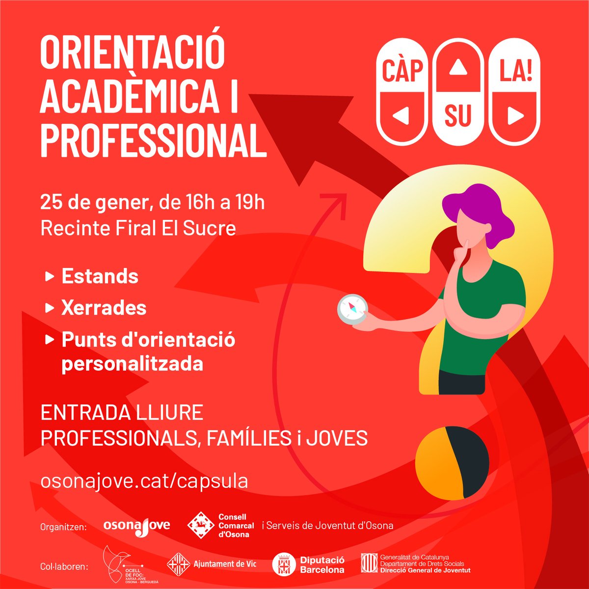 OsonaJove's tweet photo. CÀPSULA 🚀
Les jornades d'orientació acadèmica i professional d'Osona
DIJOUS 25 de GENER 
⏰ De 16h a 19h 
📍Recinte Firal El Sucre a Vic
JOVES, FAMÍLIES, PROFESSIONALS us hi esperem! 
https://t.co/mMhCau5nrf
#osonajove #joventut #educació https://t.co/iaKLPdt3Eo