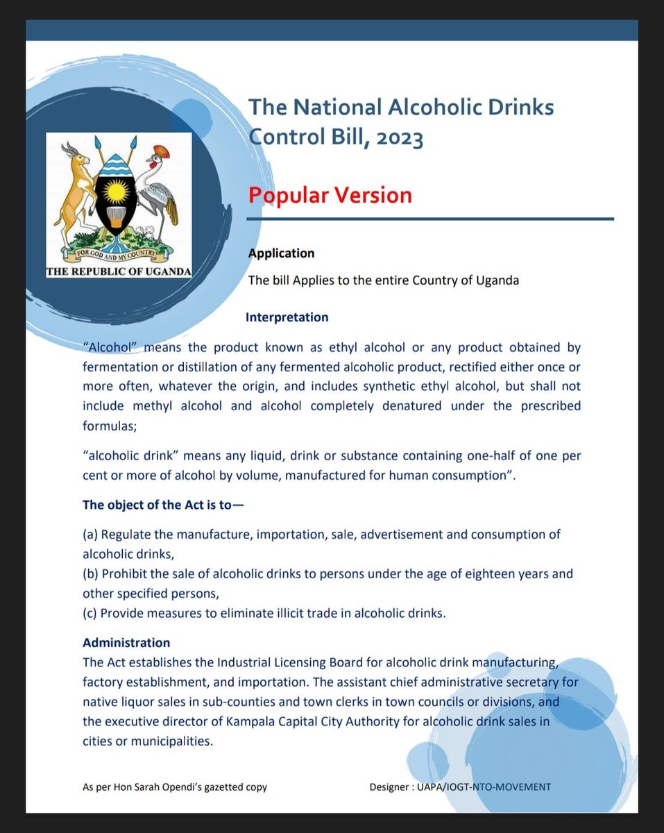 As a Ugandan what do you know about the Alcoholic Drinks Control Bill 2023?

Do you know how this Bill will affect you once enacted into Law?

Well the Bill seeks to REGULATE #alcoholic drinks so Ugandans are protected 4rm #alcohol harm

Support its enactment #ADCBUganda2023