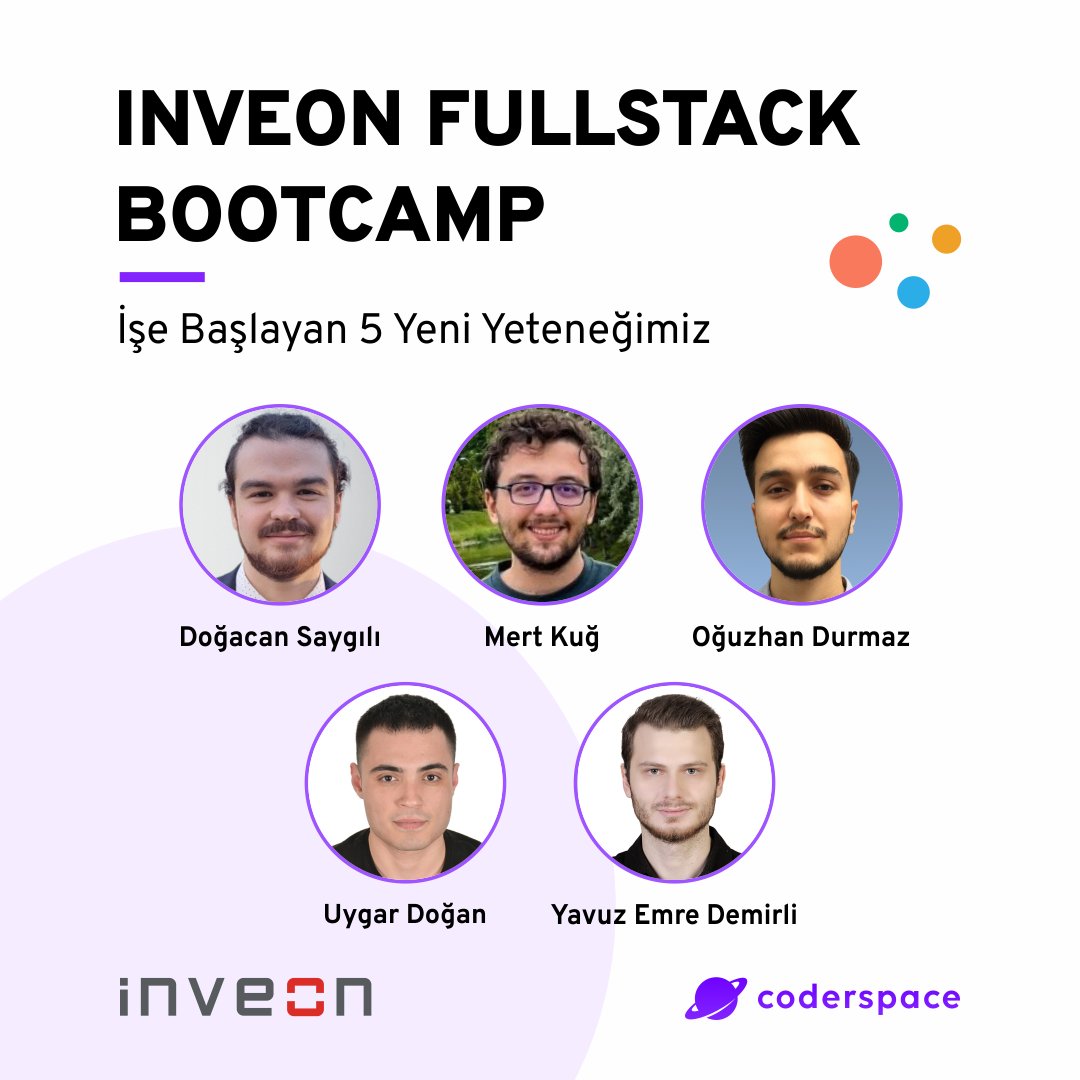 Baştan sona tasarladığımız ve tüm süreçlerini yürüttüğümüz Inveon Fullstack Bootcamp’de 3893 başvuru aldık! Fullstack Bootcamp’e katılan birbirinden yetenekli 5 yeni yeteneğimiz bootcamp sonunda @Inveon'da işe başladı! 🚀 Kariyerine Coderspace & Inveon ile yön veren ve güçlü…