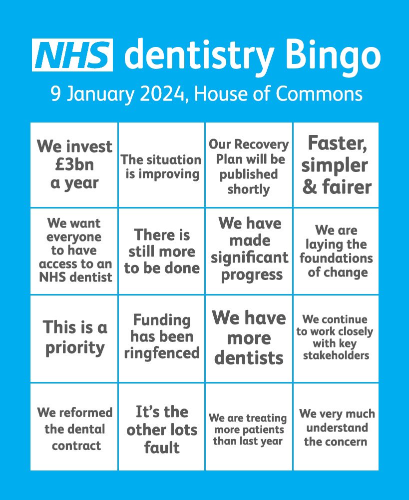 We keep hearing the same lines from Government.

But what we need today is some honesty.  

To save NHS dentistry we need real reform and fair funding. 

Deeds not words.

📺Watch and mark your card👉 parliamentlive.tv/Commons