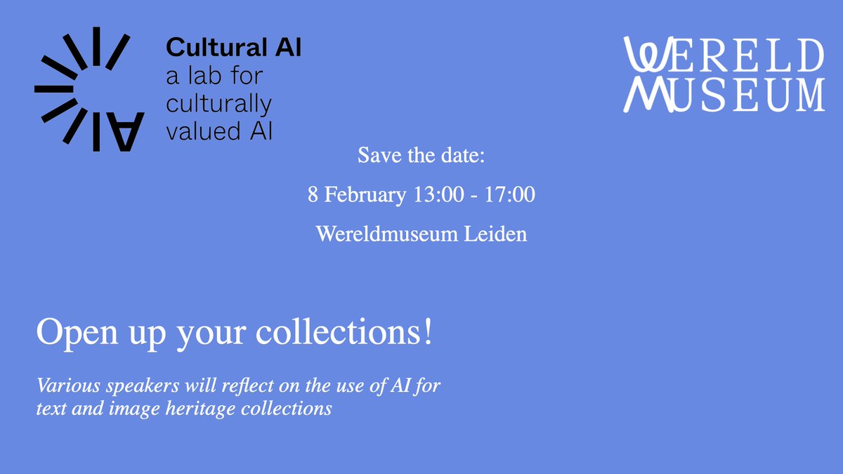 What better way to beat the winter blues than to gather with our cool crew + invited speakers to learn more about #AI for text and image collections. Mark 8 February on your calendars, more info to follow soon! #savethedate #event