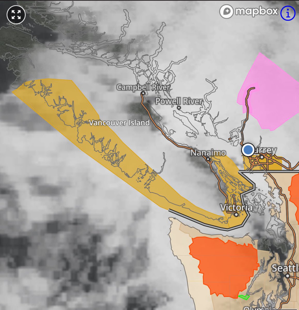 RyanVoutilainen's tweet image. #WindWarning in effect for areas in yellow which now incls S sxns of Metro #Vancouver (nr Boundary Bay #Surrey/#DeltaBC to #YVR) for winds 70-90km/h (80-100 for W #VanIsle).
Coastal flooding/storm surge also poss inland coastal waters nr high tide this AM

#BCwind #BCstorm #BCwx
