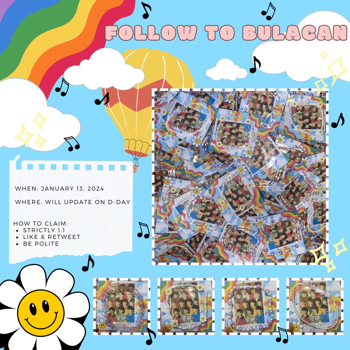 whatmajlove's tweet photo. ✨FOLLOW TO BULACAN✨
freebies by me &amp; @TERRYUKII

We'll be giving away handmade bracelet for DAY1 concert goers! Open for team concert &amp; team labas. See you filo-carats!💙🩷

#FOLLOW_TO_BULACAN
#SEVENTEEN_IN_BULACAN
#FOLLOW_TOUR_IN_BULACAN https://t.co/WKnSiPsD0Y