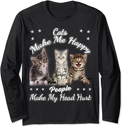 amazon.com/dp/B09P6Q3KMF Cats Lover Kitty Kitten Meow Tee Shirts Great Gift Cats Make Me Happy People Make My Head Hurt Gift Apparel Long Sleeve T-Shirt followers #Amazon