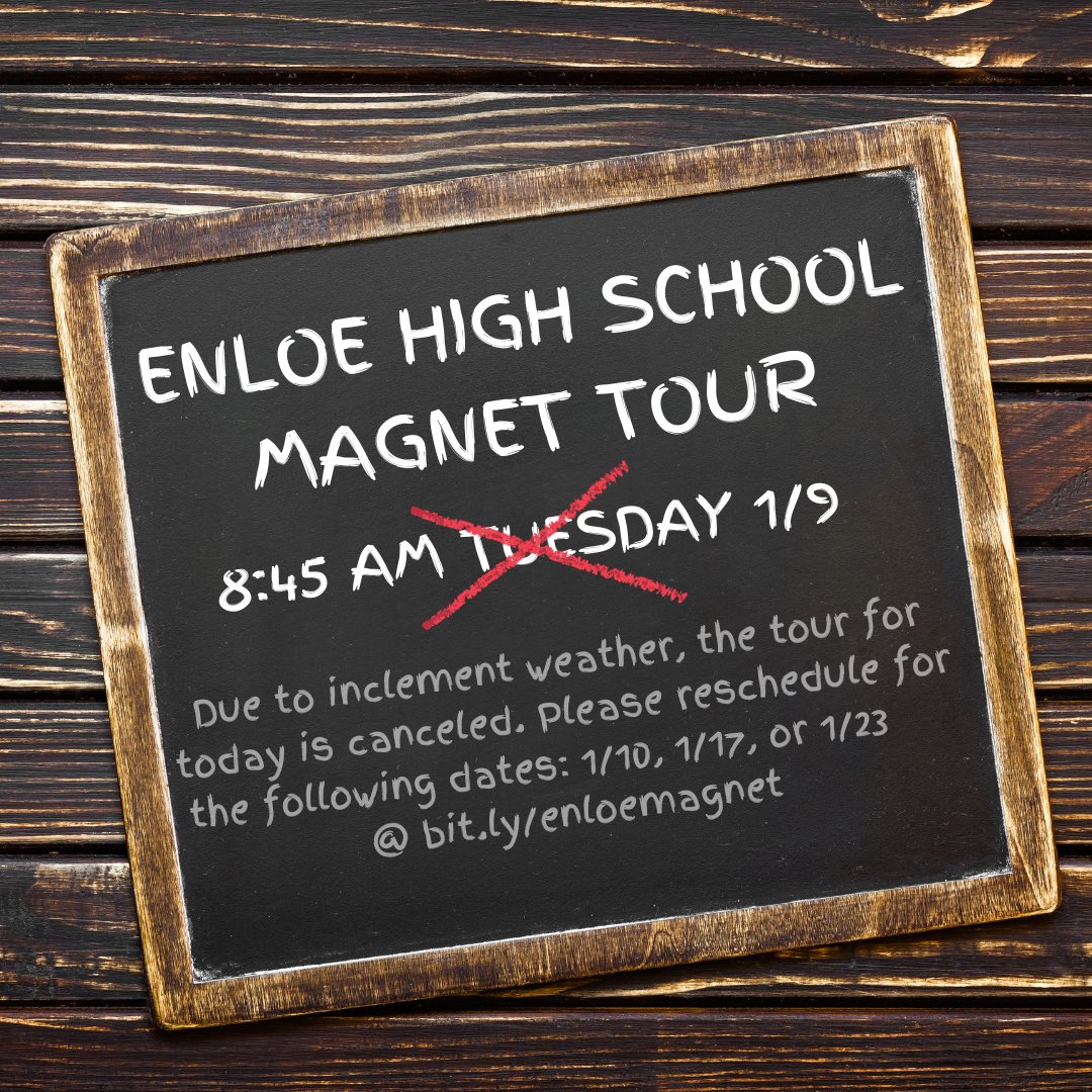 🌧️☔ Unfortunately, today's magnet tour is canceled due to inclement weather. Don't worry, though! You can still join us on the following dates: 1/10, 1/17, or 1/23. Come SOAR with us! 🗓️🦅 Reschedule now at bit.ly/enloemagnet. #RainCheck #FinalTourDates #GTIB