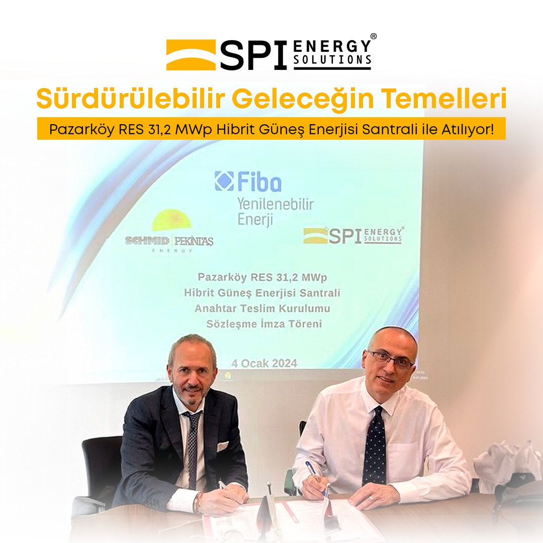 SPI_EnergyTR's tweet photo. SPI ENERJİ &amp; FİBA YENİLENEBİLİR ENERJİ Arasında Pazarköy RES 31,2 MWp Hibrit Güneş Enerji Santrali Anahtar Teslim Kurulumu İmza Töreni Gerçekleşti 🌞

#SPIENERJİ #FİBAENERJİ #YenilenebilirEnerji #İşBirliği #PazarköyRES #GüneşEnerjisi #SürdürülebilirGelecek https://t.co/9C6jZqPIva