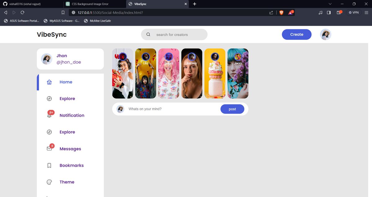 vishalll141's tweet image. 🚀 Exciting news from the coding trenches! 🌐 Just wrapped up building the 'Stories' and 'Create Post' features for my project. 📚
✨ Ready to take user interaction to the next level! 🚀 Stay tuned for more updates.
#WebDevelopment #FrontEnd #HTMLCSSJS