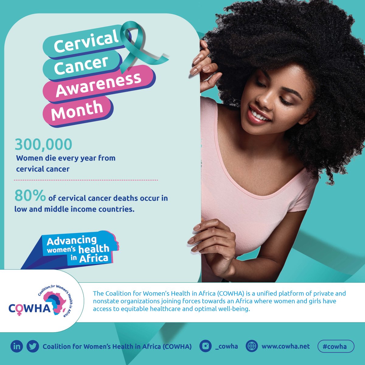 January is #cervicalcancer #awareness #month!

#NewYearNewHope #CervicalCancerAwareness #EarlyDetectionSavesLives #action #Partnership  #africa #Kenya #Ghana #SouthAfrica