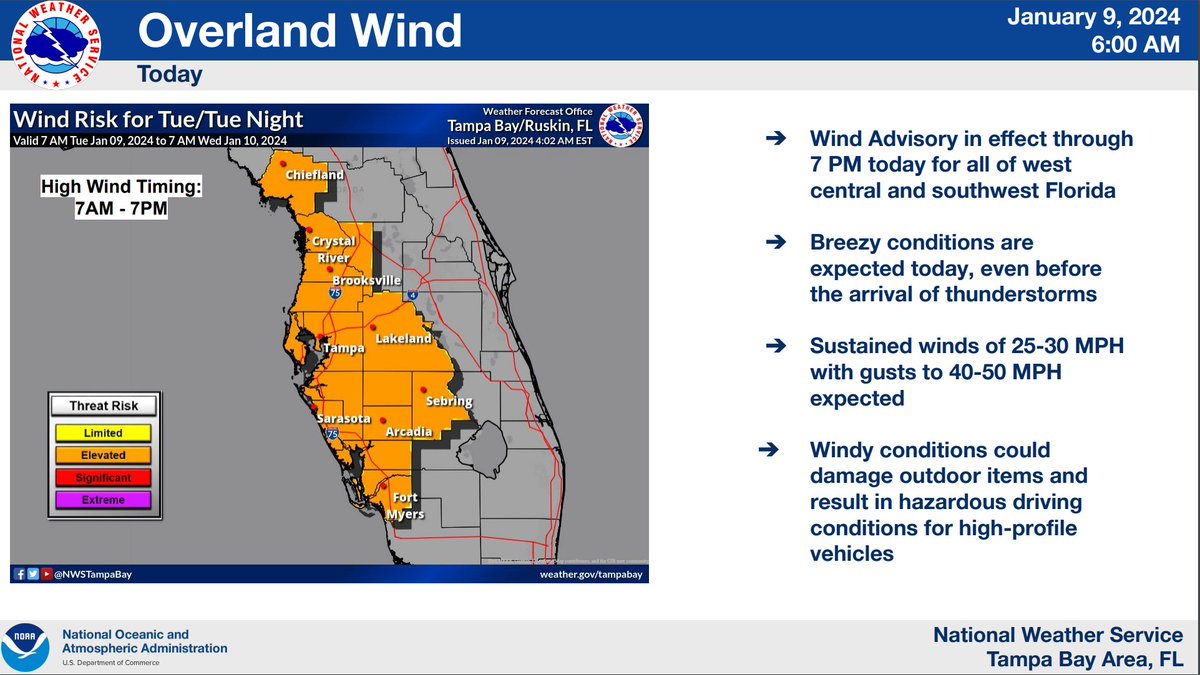 NWSTampaBay's tweet photo. ⚠️Weather Impacts ⚠️
A potent storm system will sweep across West Central Florida Today. 
Here is a summary of some of the expected hazards and timing of the storms👇
#flwx #Weatheready https://t.co/WfHcQnGzSj