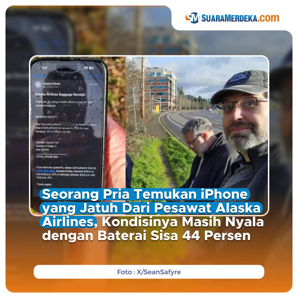 suaramerdeka's tweet photo. Seorang pria bernama Seanathan Bates menemukan iPhone yang terjatuh dari pesawat Alaska Airlines.
https://t.co/NH2UzCuaJD
#suaramerdeka #suaramerdekacom #promedia #iphone #alaskaairlines #pesawatjatuh #temuan #handphone https://t.co/OuLX9JmqiB