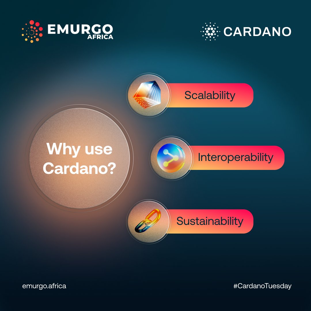 EmurgoAfrica's tweet photo. Cardano: a third-generation blockchain merging security, scalability, and functionality. Designed for a sustainable system, #Cardano  paves the way for seamless integration and advanced decentralized applications.

#CardanoTuesday https://t.co/lnmQTGoCoS