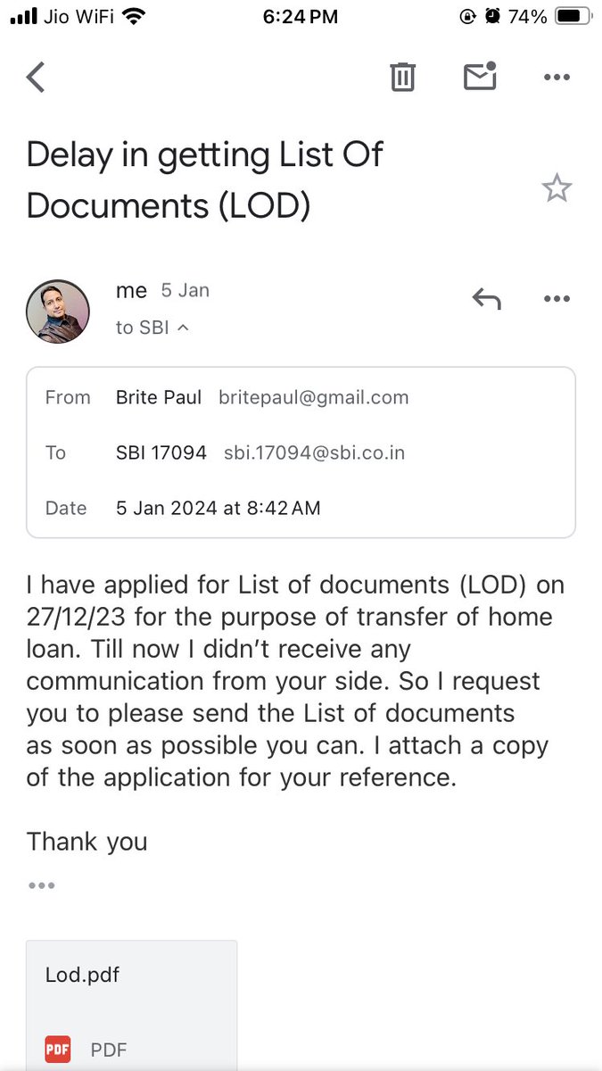 britepaul's tweet photo. @TheOfficialSBI @CGMSBIMah I have applied for list of documents for home loan transfer at your PBB Amanora branch in 27/12/23,till now I didn’t get any reply from your side.Even i mailed to the branch also on 5/01/24 to remind the same,no reply from them also,Is it digital India? https://t.co/OA8Ax9IRpe