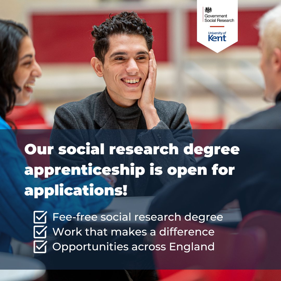 Applications are now OPEN for the <a href="/gsr_uk/">Government Social Research (GSR)</a> Social Research Degree Apprenticeship!  
 
⭐Fee-free social research degree  
⭐Paid government role (across England)  
⭐Meaningful work
⭐Permanent role on successful completion 

Apply before 28 February!  

bit.ly/GSRDAP